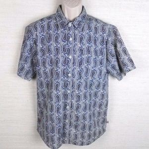 Raw Edge Mens Button Down Shirt Large Blue Paisley